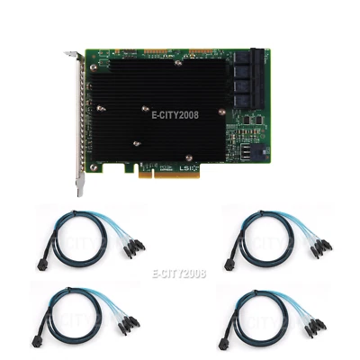 LSI SAS 9300-16I 12GB/S HBA BUS ADAPTER CARD IT Mode 4*SFF-8643 SATA Cable - Image 1 of 4