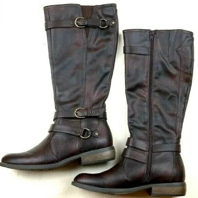 Bota Alta White Mountain Loyal Mujer Talla 8M Marrón Imitación Cuero Hebillas Cremallera Completa Foto 1 de 4