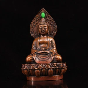 Tibet Silver Copper Inlay Gem Handmade Exquisite Shakyamuni Buddha Statue 8276 - Picture 1 of 9