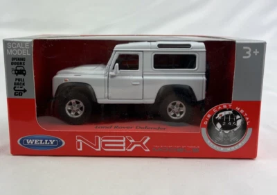NEX Modelos Land Rover Defender Escala 1:38 Welly Die Cast Metal Pull Back Blanco  Foto 1 de 4