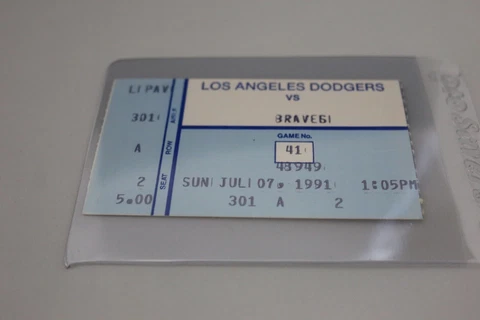 Los Angeles Dodgers Vintage Ticket vs. Braves July 7 1991 Seat 2 Cover