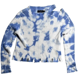Balboa Cropped Frayed Tie Die cotton blue and white sweater Girls Size 14 - Picture 1 of 13