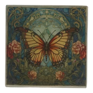 8 In Square Tempered Glass Cutting Board “Stain Glass Butterfly” Christmas~Gift - Bild 1 von 1
