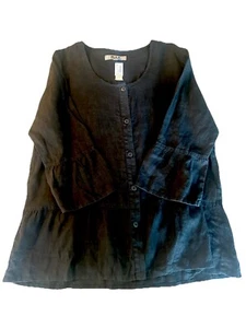 FLAX/NWT /Women Tunic Top/Linen/Black/Size M/ Oversized - Picture 1 of 6
