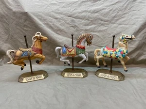 3 Vintage Carousel Collections Colorful Horse Figurine Porcelain Brass 8 in - Picture 1 of 16