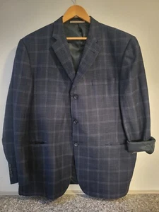 Burberry  46R Bond Street Navy Windowpane Wool Linen Silk Sport Coat Blazer  - Picture 1 of 11