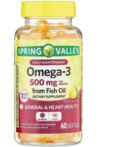 Spring Valley Daily Maintenance Omega-3 from Fish Oil 500 mg 60 Count - Picture 1 of 21