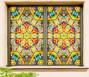3D Yellow Hexagon ZHU528 Window Film Print Sticker Cling Stained Glass UV Zoe - Picture 1 of 11