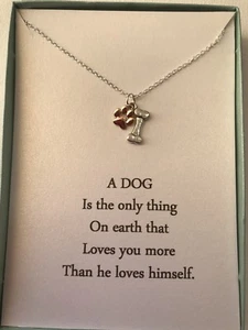 Sterlingsilber Halskette Hund Pfote und Knochen Anhänger mit Gedicht - Bild 1 von 1