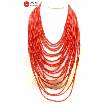 3-4mm Round Natural Red Coral Necklace for Women Jewelry 20 Strands Chokers 18'' - Image 1 of 4