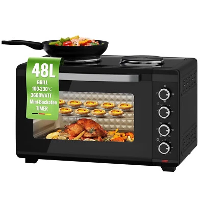 3600W Minibackofen mit Doppel Kochplatten Drehspieß 48L Mini Backofen Pizzaofen - Bild 1 von 4