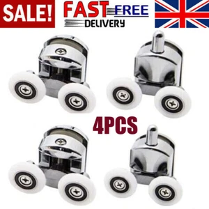 4PCS Heavy Duty Twin Top & Bottom Shower Door Rollers Runners Slide Pulleys - Picture 1 of 7