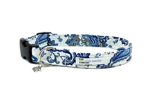 Blaues verstellbares Hundehalsband und optional passendes Paisleyblei - Bild 1 von 5
