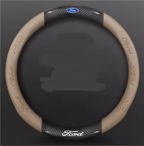 15" PU Leather+Carbon fiber Steering Wheel Cover For Ford Taurus Tourneo Transit - Picture 1 of 11