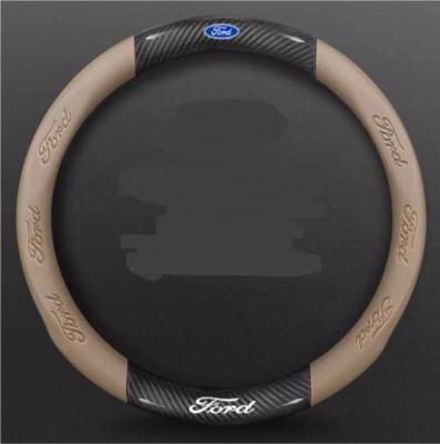15" PU Leather+Carbon fiber Steering Wheel Cover For Ford Taurus Tourneo Transit - Image 1 of 4