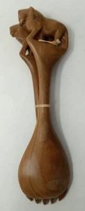 African Wooden Hand Carved Lion Salad Spoon & Fork Decorative 9" Tall - Picture 1 of 4