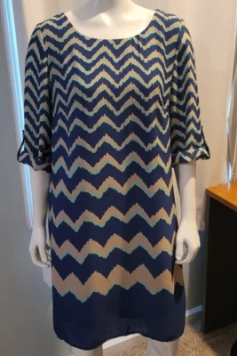 Vestido Lux II Chevron Forrado Talla 6 Mediano Lavado a Máquina Azul Marino Verde Azulado Eje Enrollable Foto 1 de 4