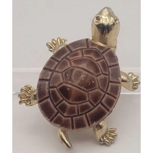 Broche vintage marrón caparazón dorado - Imagen 1 de 3