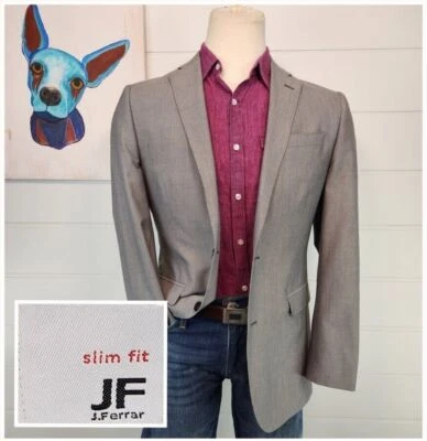 J. Ferrar Mens 2 Button Slim Fit Blazer Jacket Grey Solid Polyester Blend Sz 40L - Image 1 of 4