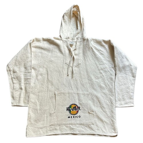 OFF WHITE Felpa con cappuccio poncho Hard Rock Café Mexico anni 90 vintage bianco sporco pullover XL