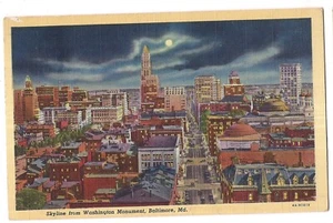 BALTIMORE SKYLINE From Washington Monument Maryland MD Postcard Linen 1945 - Picture 1 of 2