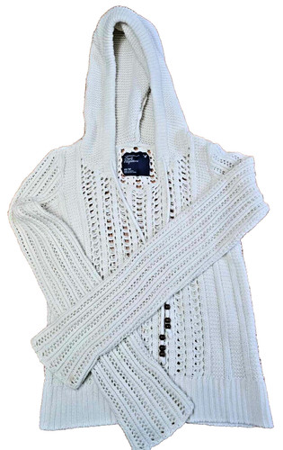 OFF WHITE Maglione donna American Eagle in maglia con cappuccio colore panna taglia XS