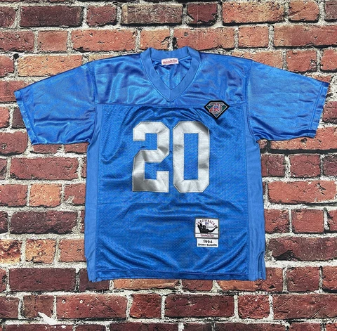 Barry Sanders Detroit Lions Jersey Mens Size Large Blue Mitchell Ness 1994 75th Cover