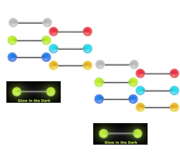 30 Pc 14g 5/8" 7 Colors Of  GLOW IN THE DARK Tongue Rings, Nipple Barbells  - Image 1 of 1