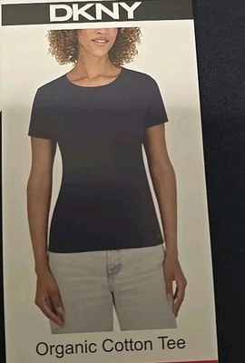 Camisa DKNY para mujer azul marino cuello redondo camiseta de algodón orgánico Foto 1 de 3