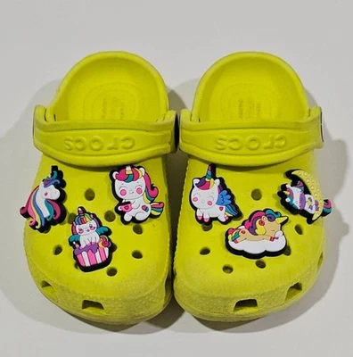 Zuecos Crocs Amarillo Lima Niña Bebé Niño Pequeño Crocs Talla 7 C Arco Iris Unicornio Dijes Foto 1 de 4