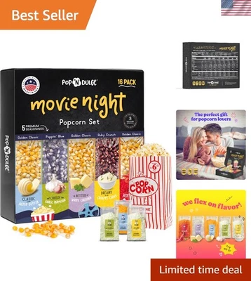 16-Piece Popcorn Party Set with 5 Gourmet Kernels & Seasonings for Movie Lovers - Image 1 of 4