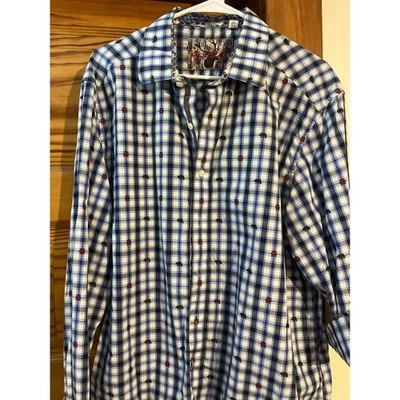 Мужская рубашка Robert Graham в клетку с принтом в виде медведя с длинным рукавом на пуговицах - Изображение 1 из 4