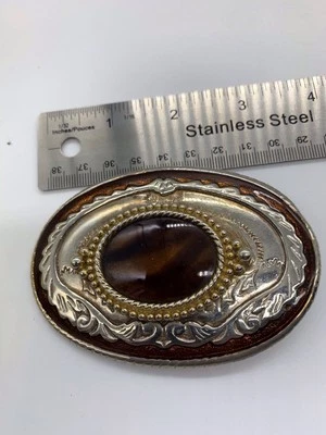Vintage Western Belt Buckle W/ Brown Agate Cabachon  Foto 1 de 4