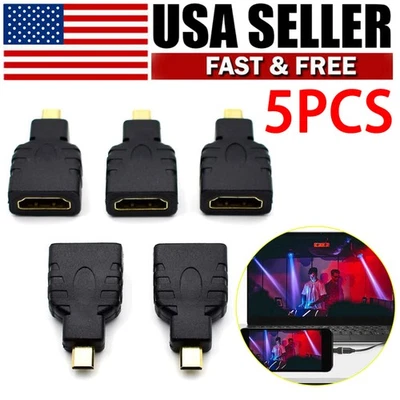 5x Micro HDMI Type D Male To HDMI A Female Cable Adapter Converter Connector - Image 1 of 4