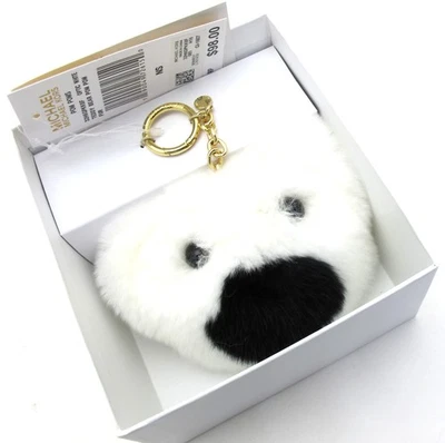 Novo na caixa Michael Kors POM POMS chaveiro de pele de urso de pelúcia bolsa charme ótico branco/dourado - Imagem 1 de 4