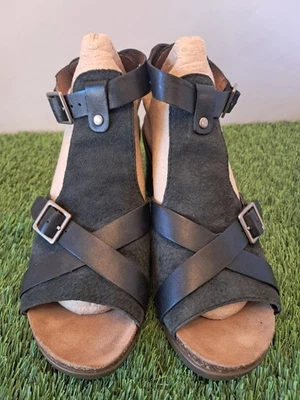 Sandálias femininas DANSKO DOMINIQUE couro camurça preto salto bloco EUA 11-11.5 EU 42 - Imagem 1 de 4