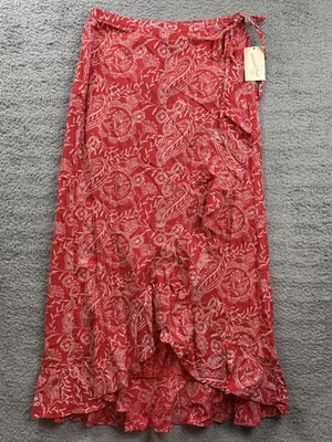 Falda Universal Hilo Mujer Pequeña Roja Cachemira Floral Volantes Midi Boho Foto 1 de 4