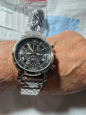 Reloj de cuarzo CHENXI cronógrafo, fase lunar, fecha, acero inoxidable, número romano, Foto 1 de 4