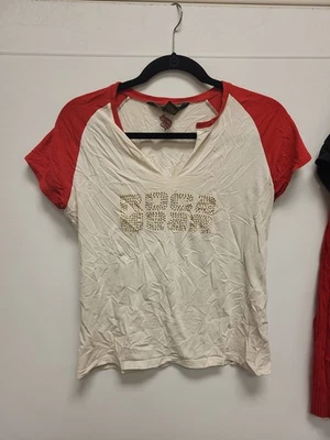 Camiseta Rocawear Estrás XL Mujer Top Rojo Blanco Manga Raglán Camiseta Foto 1 de 4