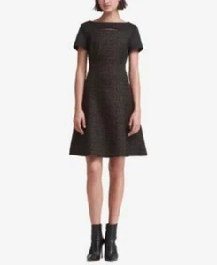 DKNY Mujer Negro Mix Media, Ajuste y Destello Mangas Cortas Vestido de Trabajo Talla 6 $129 {&} - Imagen 1 de 6