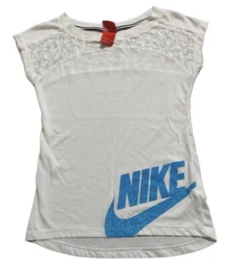 Nike Swoosh Graphic Tank Top Girls S 6 7 White Teal Blue Athletic Tee Shirt - Picture 1 of 7