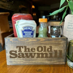 Inset Handles Condiment Caddy Table Branded Dark Oak Restaurant cafe bar - Picture 1 of 6