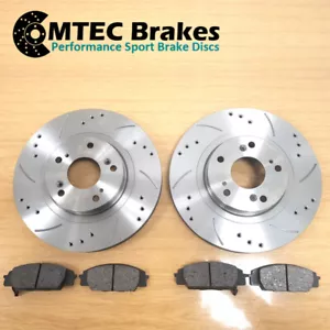 FRONT BRAKE DISCS & MTEC PADS FOR NISSAN NAVARA D40 05-16 DRILLED GROOVED 320mm - Picture 1 of 4