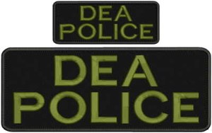 Dea Police embroidery patches 4x10 and 2x5 hook on back letters od green