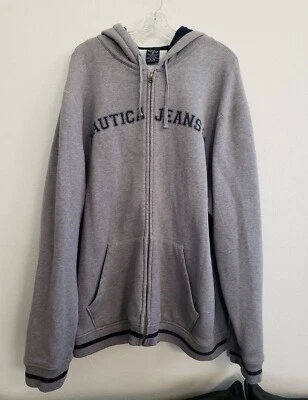 NAUTICA Jeans Co Hoodie Sweatshirt Men XL Gray Full Zip Drawstring Jacket L/S - Image 1 of 4