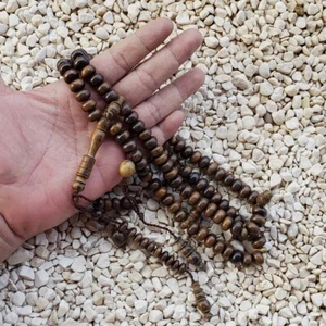 Rare 100 Roundel Beads Kemuning Hitam Islamic Tasbih Black Gold Wood Misbaha B - Picture 1 of 7