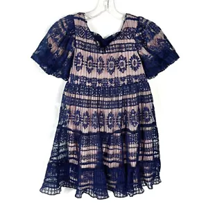 Bonnie Jean Girls Pink & Navy Blue Lace Layered Spring Dress Size 8 Formal - Picture 1 of 5