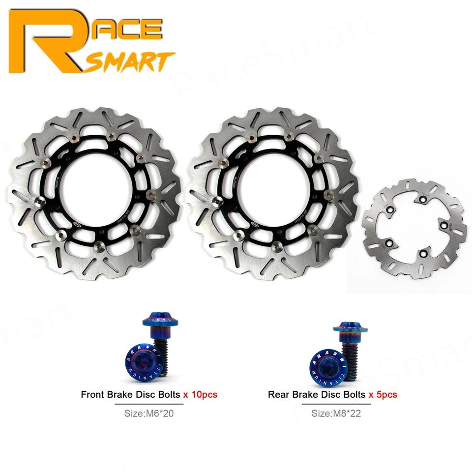 Front Rear Brake Disc Rotors + Mounting Bolts Screws For Yamaha YZF R6 2005-2016 - Image 1 of 4