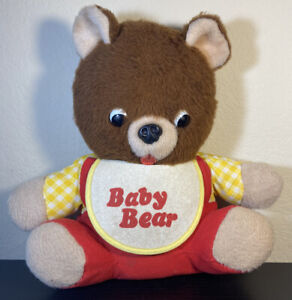 Vintage Baby Bear with Bib Plush Stuffed Animal 60’s 70’s Goldilocks 3 Bears