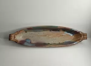 Stoneware Pottery Tony Heslop Fall Colored Cracker Dish Olive Boat Serving Tray - Picture 1 of 6